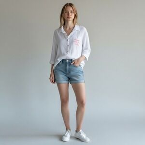 Golden Sun Vacay Ready White Cotton Gauze Meet Me In Cabo Shirt Womens SM
